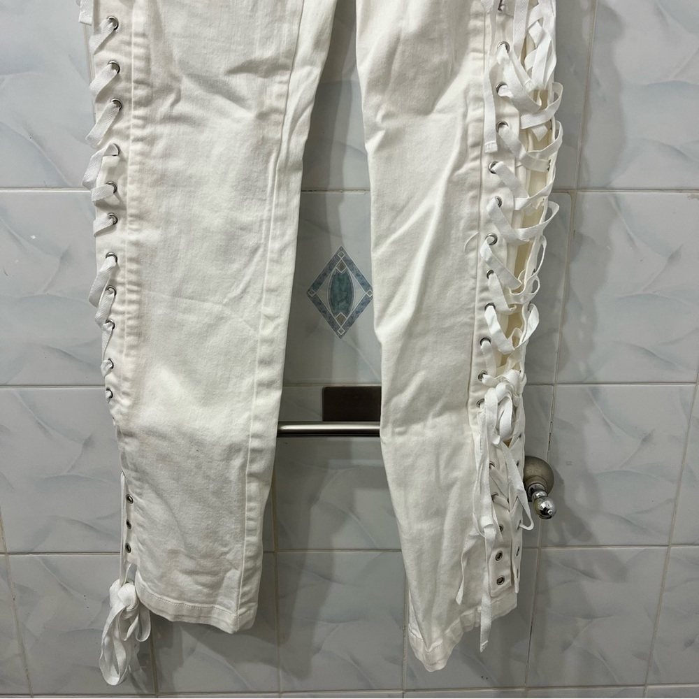 I AM GIA Small White Holly Grunge Edgy Casual Lace Up Pants - Picture 5 of 12